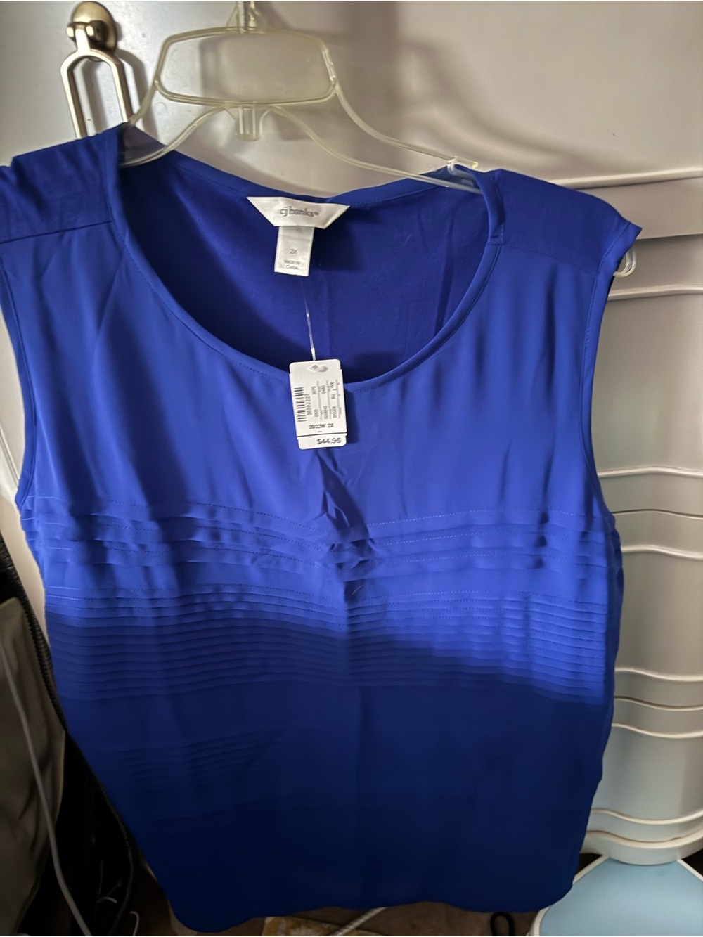 CJ Banks Royal Blue Sleeveless Pintuck Front Top